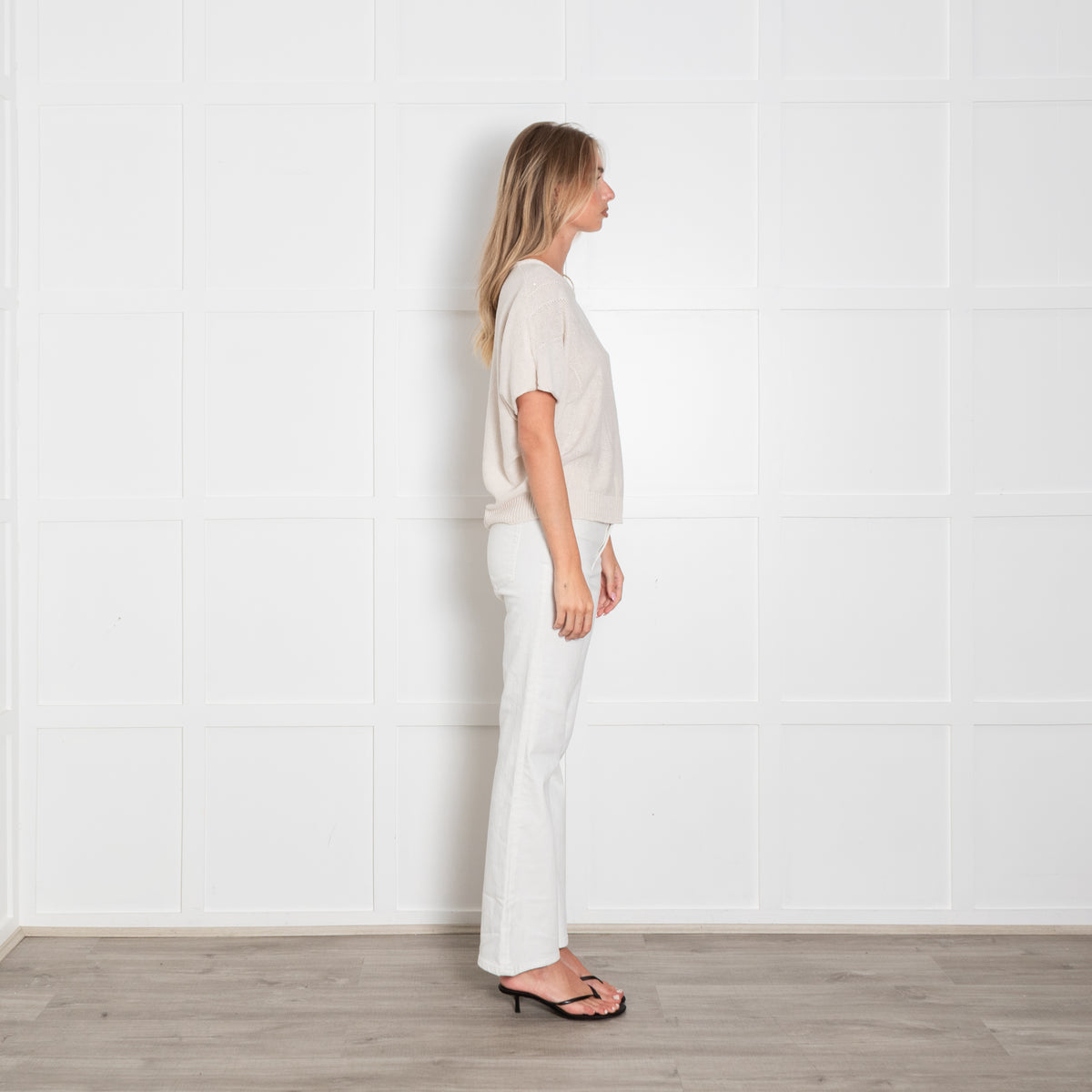 Le Tricot Perugia Natural Knit Top With Silver Thread