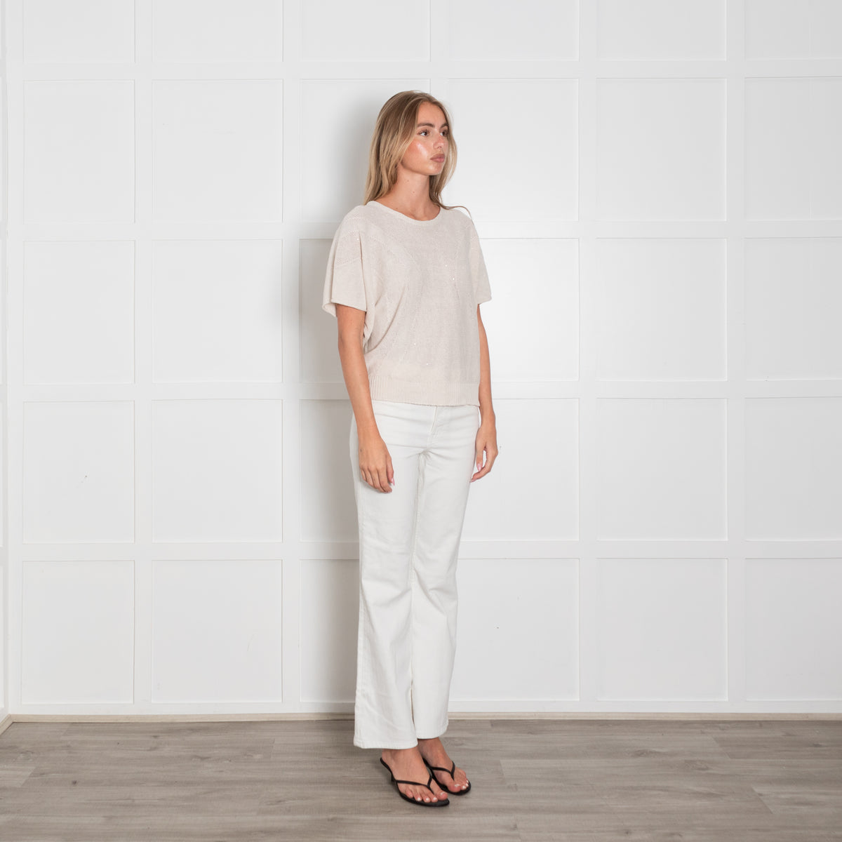 Le Tricot Perugia Natural Knit Top With Silver Thread