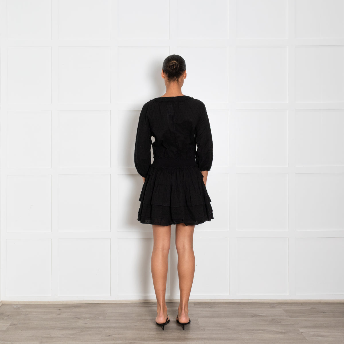 Poupette St Barths Black Cotton Elasticated Waist Mini Dress