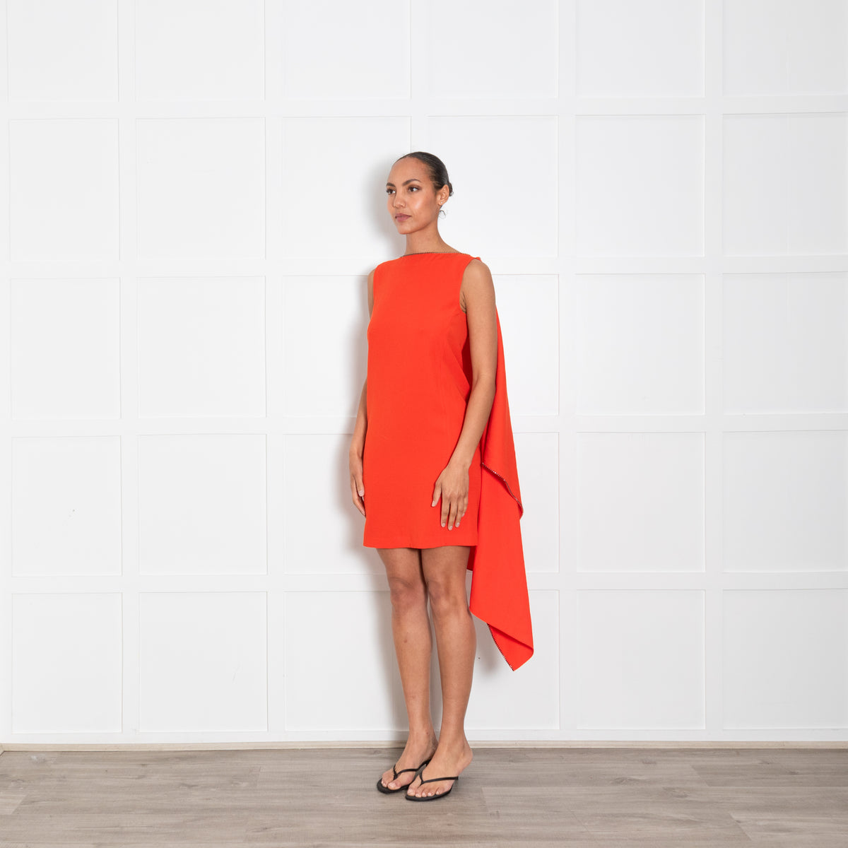 McQ Orange Diamanté Cape Style Mini Dress
