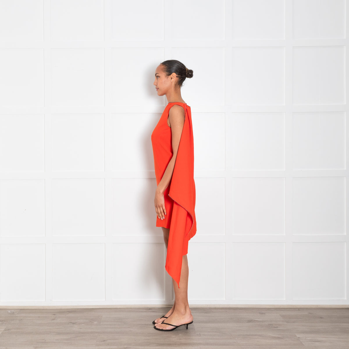 McQ Orange Diamanté Cape Style Mini Dress