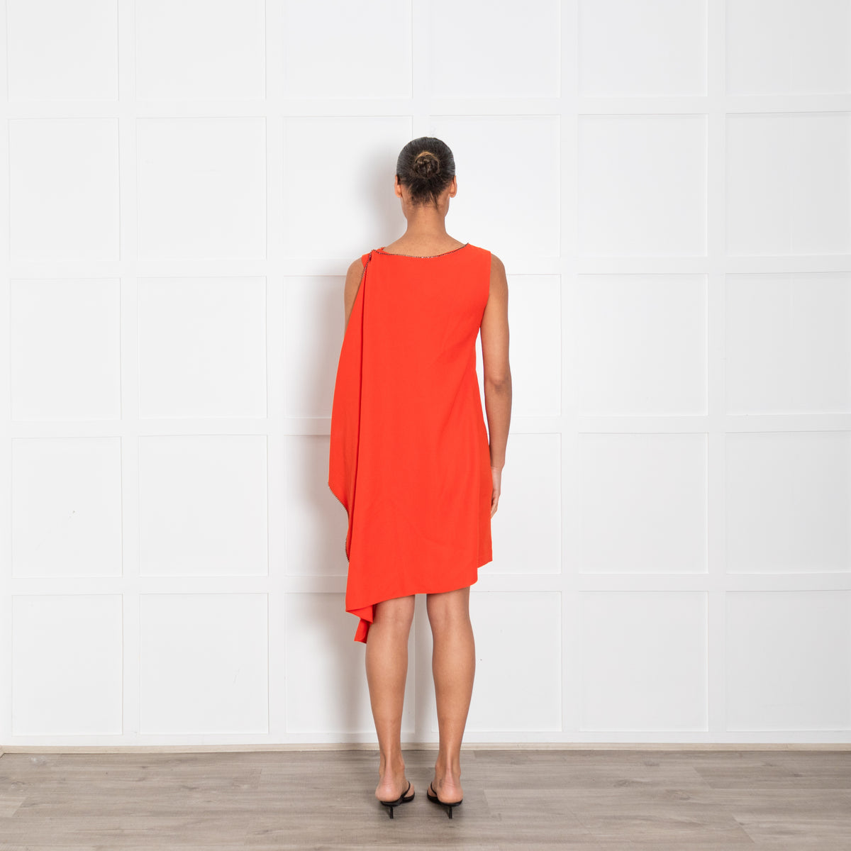 McQ Orange Diamanté Cape Style Mini Dress