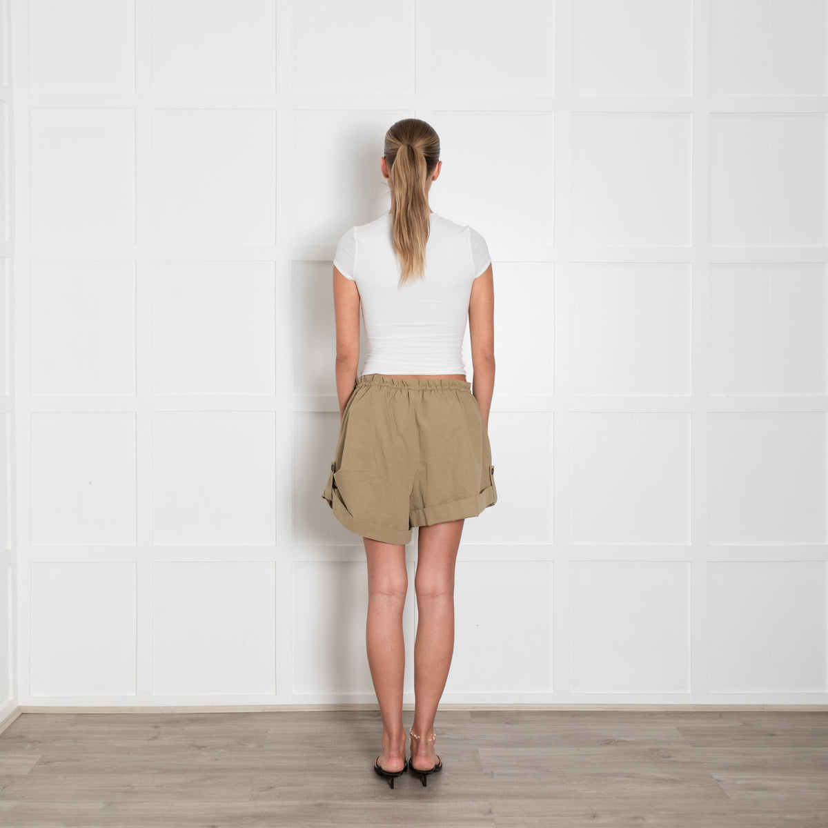 Raey Khaki Shorts With Drawstring Waist & Turn Ups With Buttons