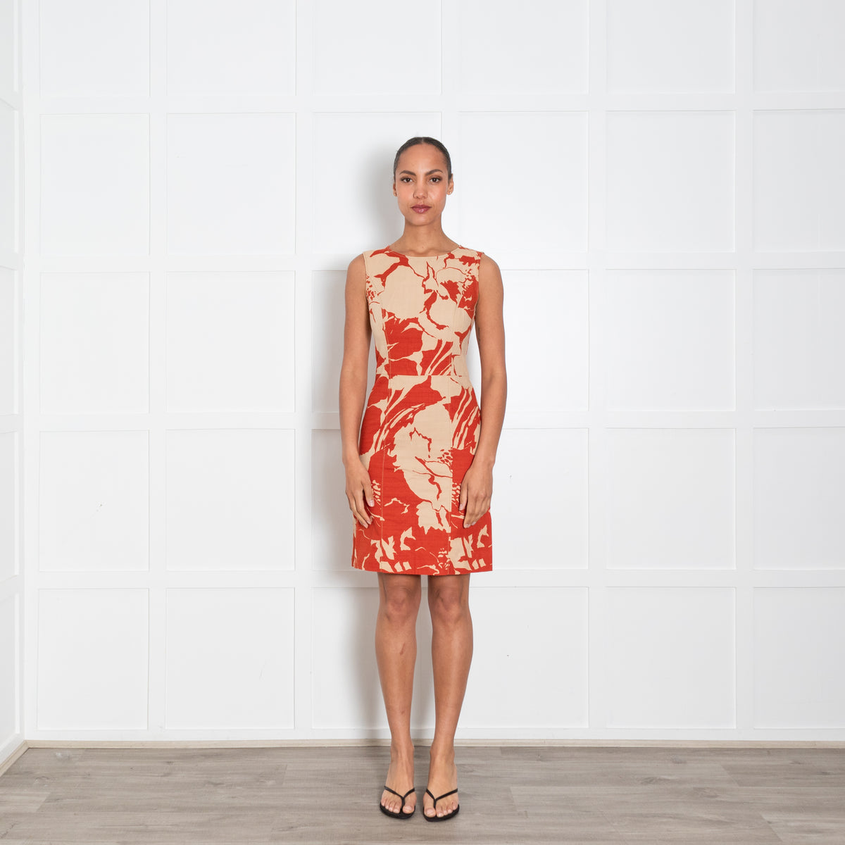 Valentino Beige Red Cotton Sleeveless Dress