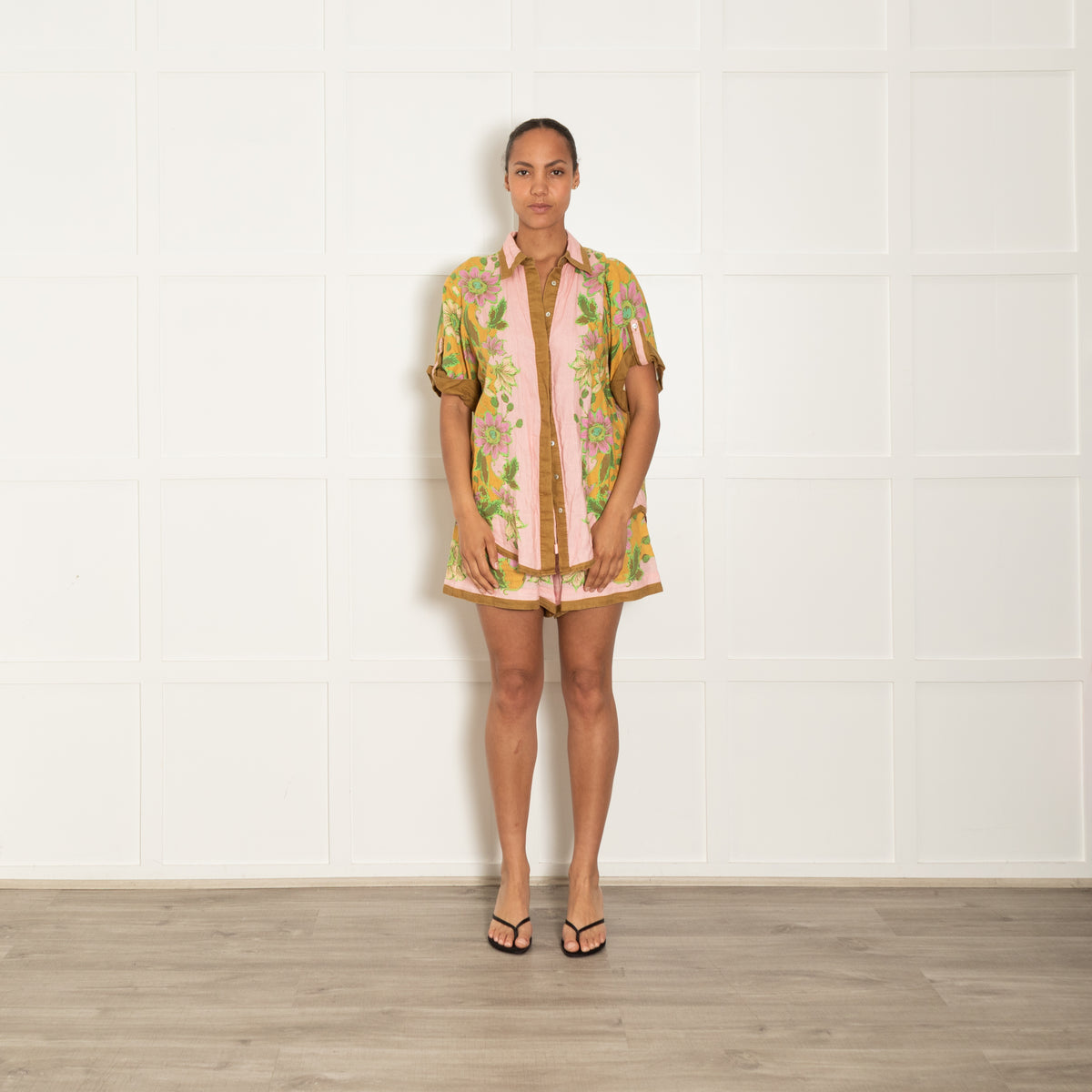 Alemais Winnie Mustard Yellow Linen Floral Shorts