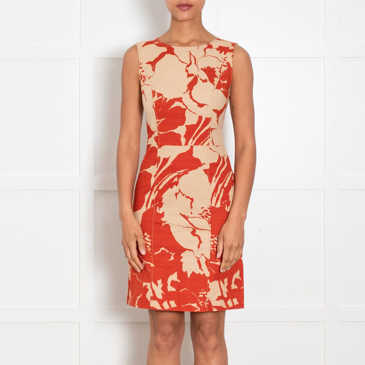 Valentino Beige Red Cotton Sleeveless Dress