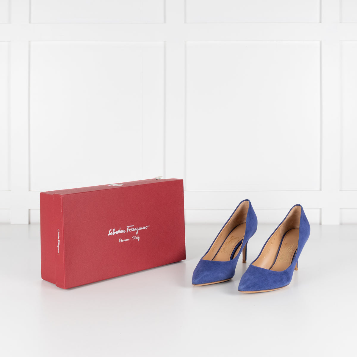 Salvatore Ferragamo Blue Suede Pointed Court Shoe