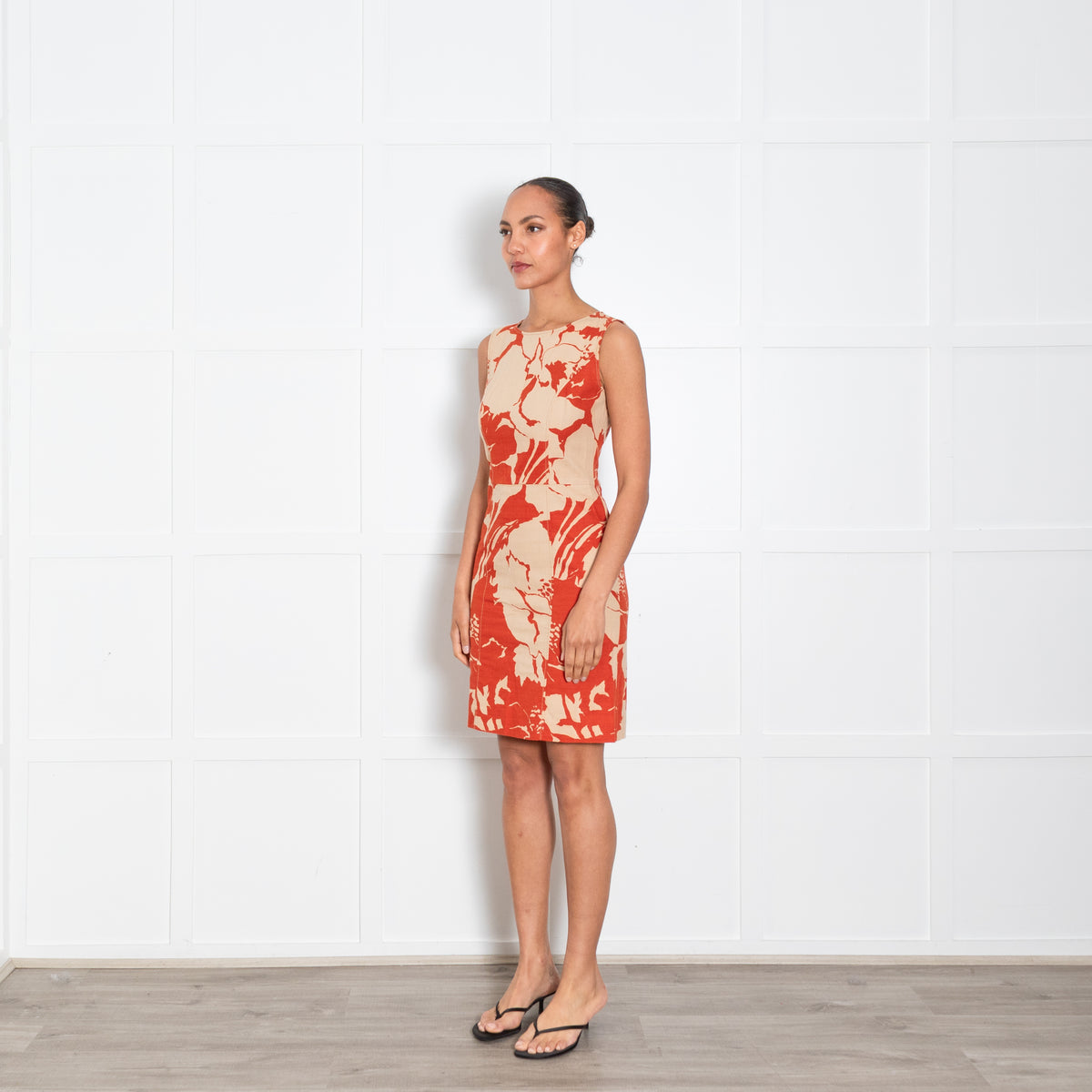 Valentino Beige Red Cotton Sleeveless Dress