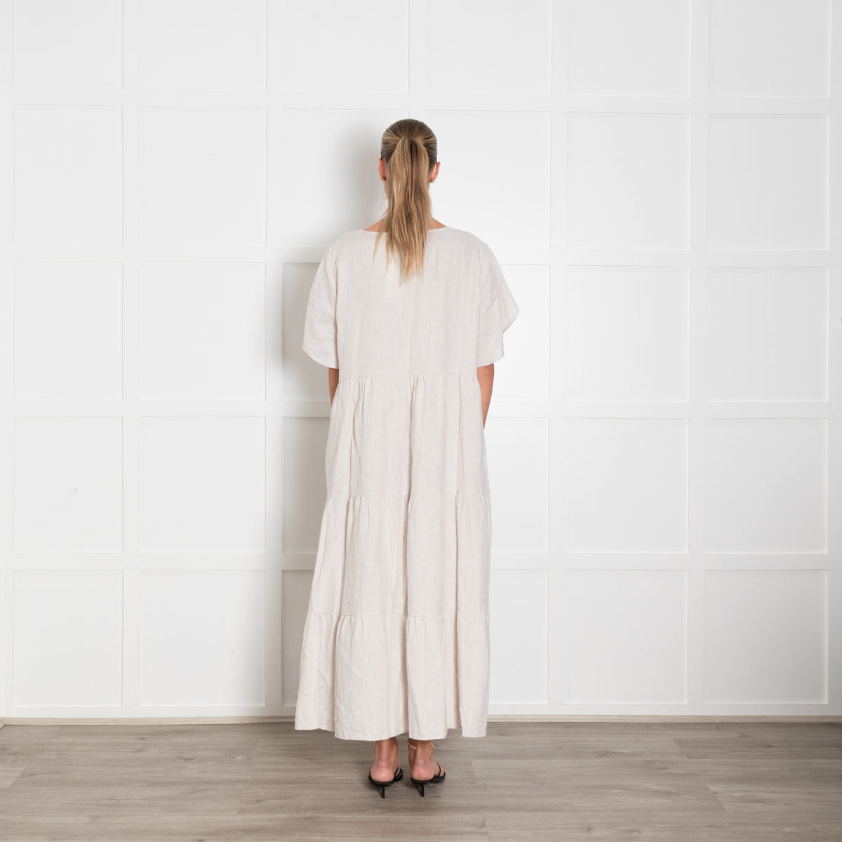 Commonry Beige Linen Tiered Long Dress