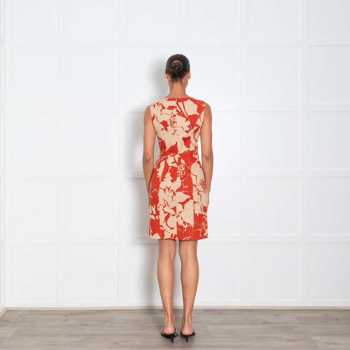 Valentino Beige Red Cotton Sleeveless Dress