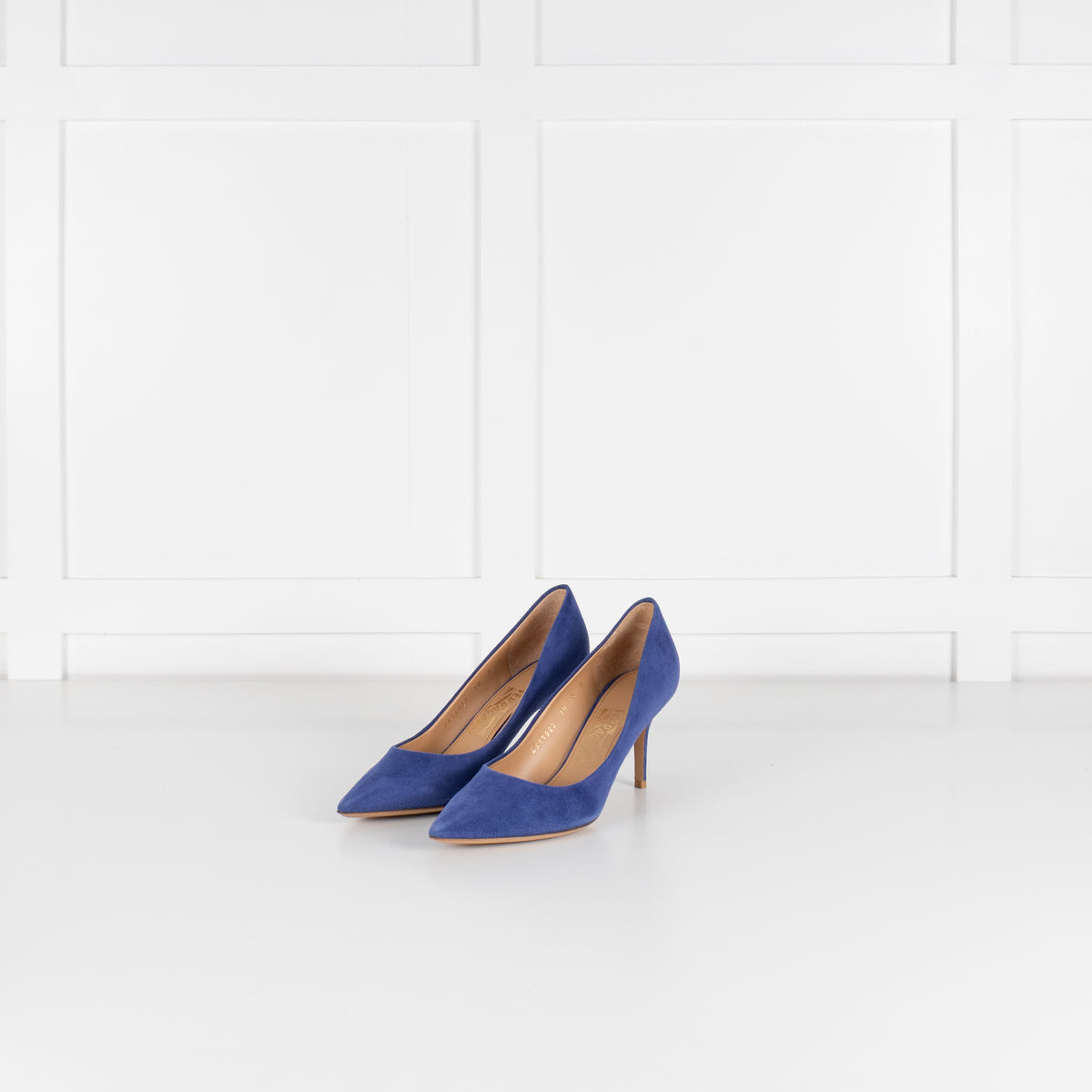 Salvatore Ferragamo Blue Suede Pointed Court Shoe