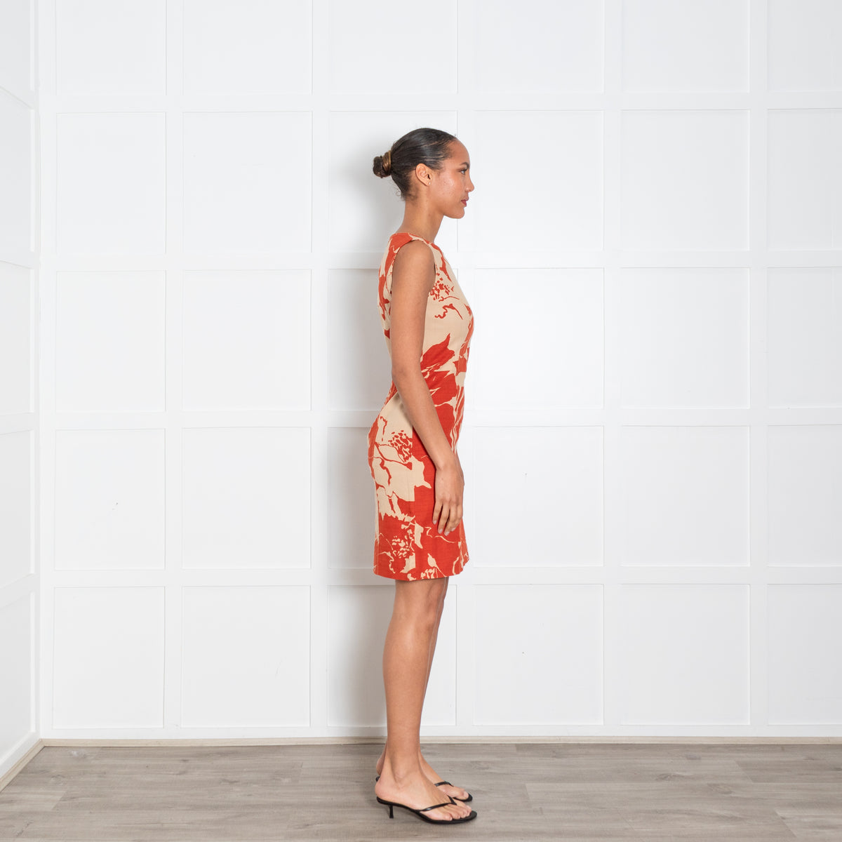 Valentino Beige Red Cotton Sleeveless Dress