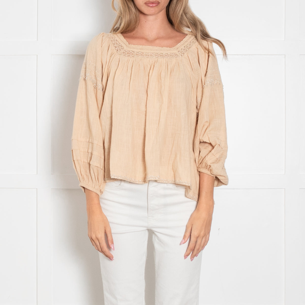 Scarlett Poppies Peachy Beige Beaded Top