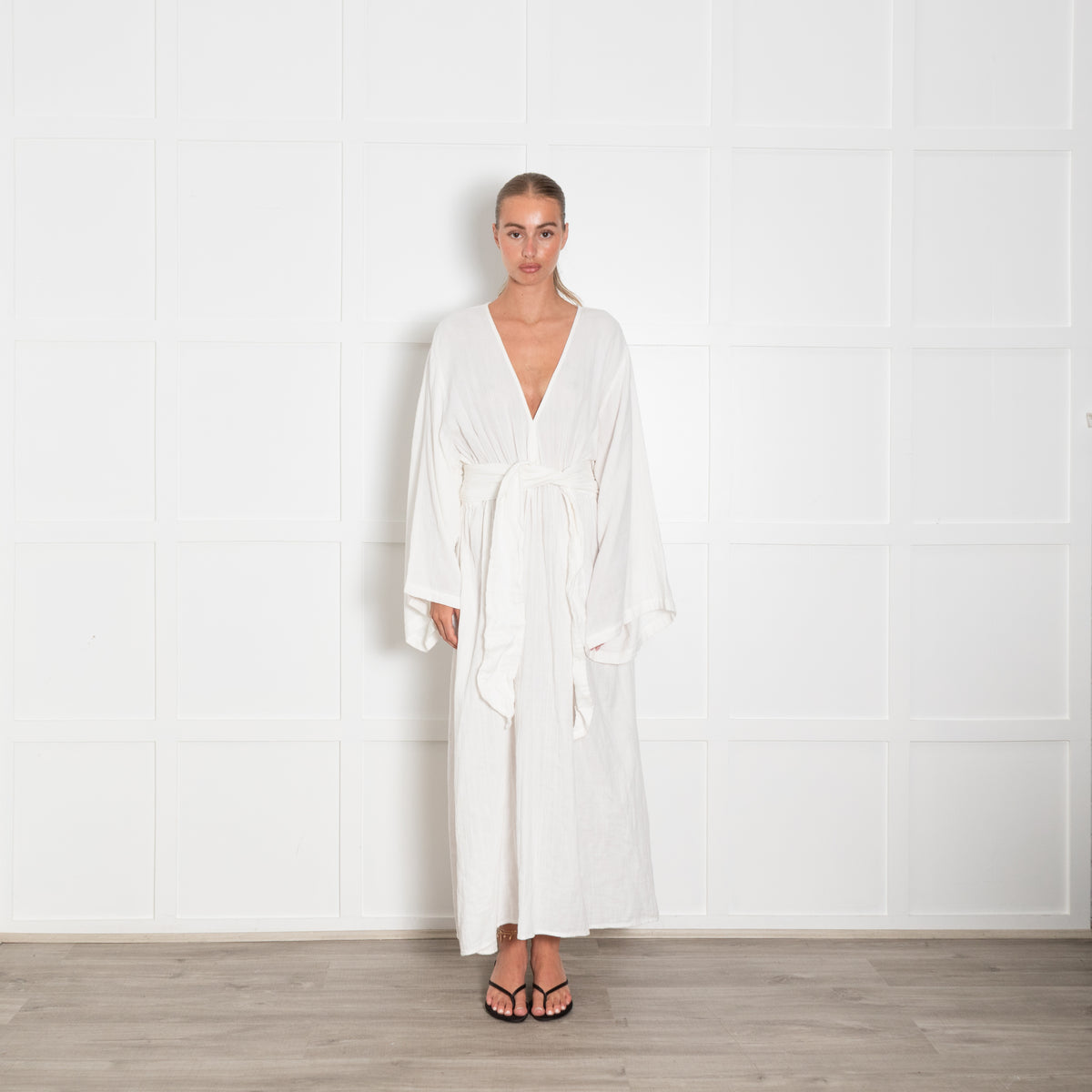 Mara Hoffman White Cotton Long Sleeve Dress With Elasticated Waist