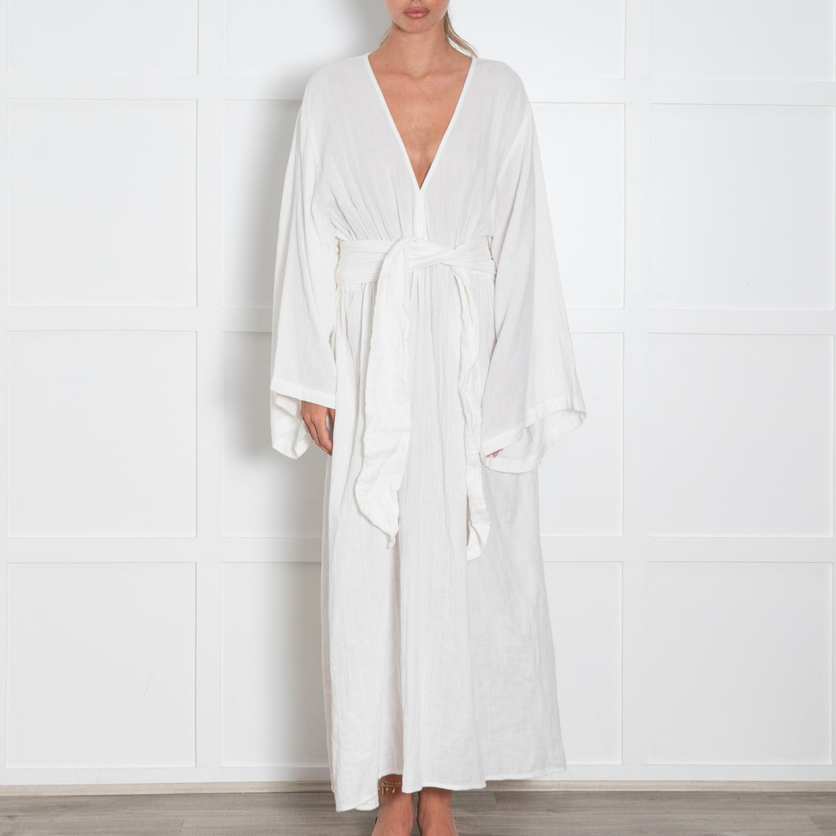 Mara Hoffman White Cotton Long Sleeve Dress With Elasticated Waist