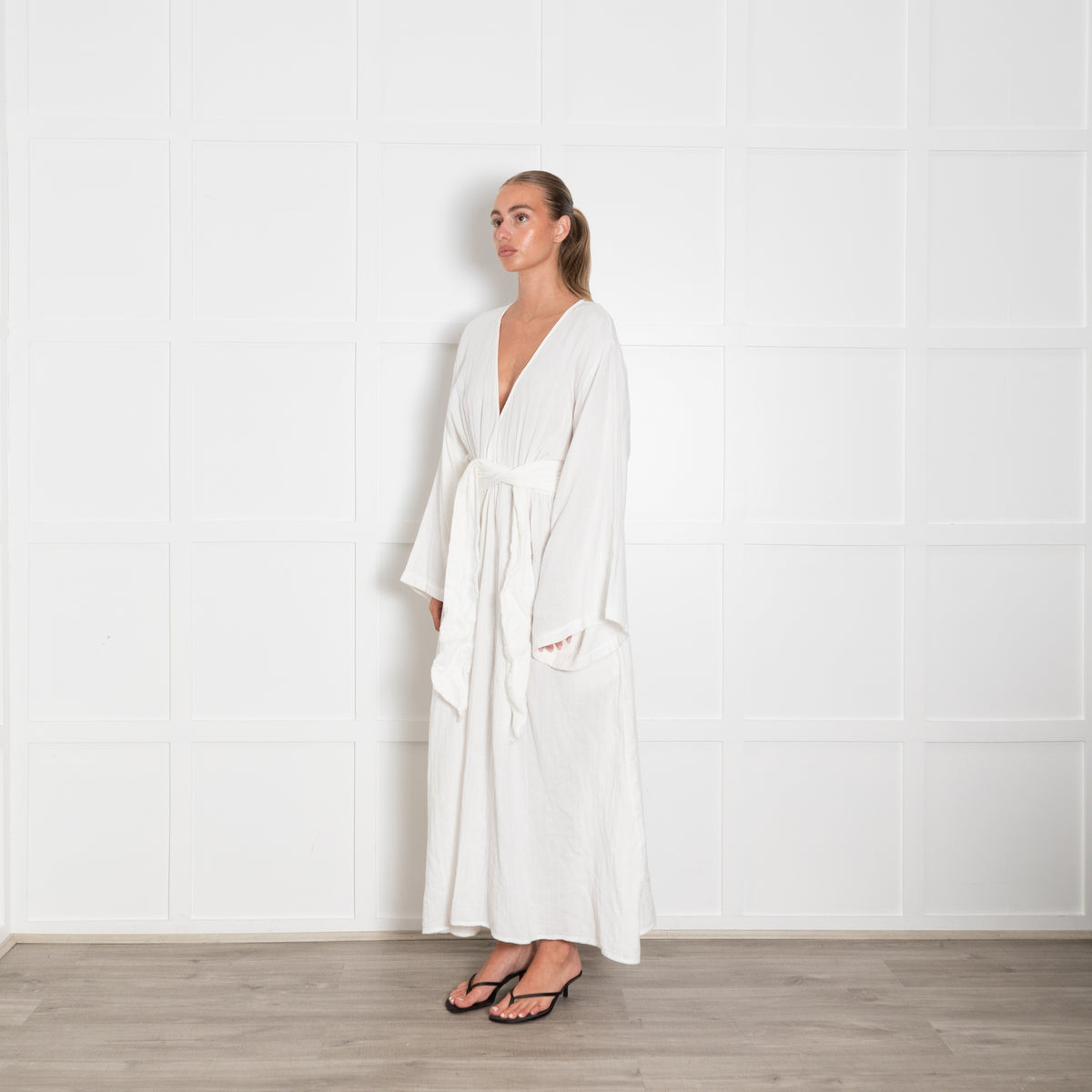 Mara Hoffman White Cotton Long Sleeve Dress With Elasticated Waist
