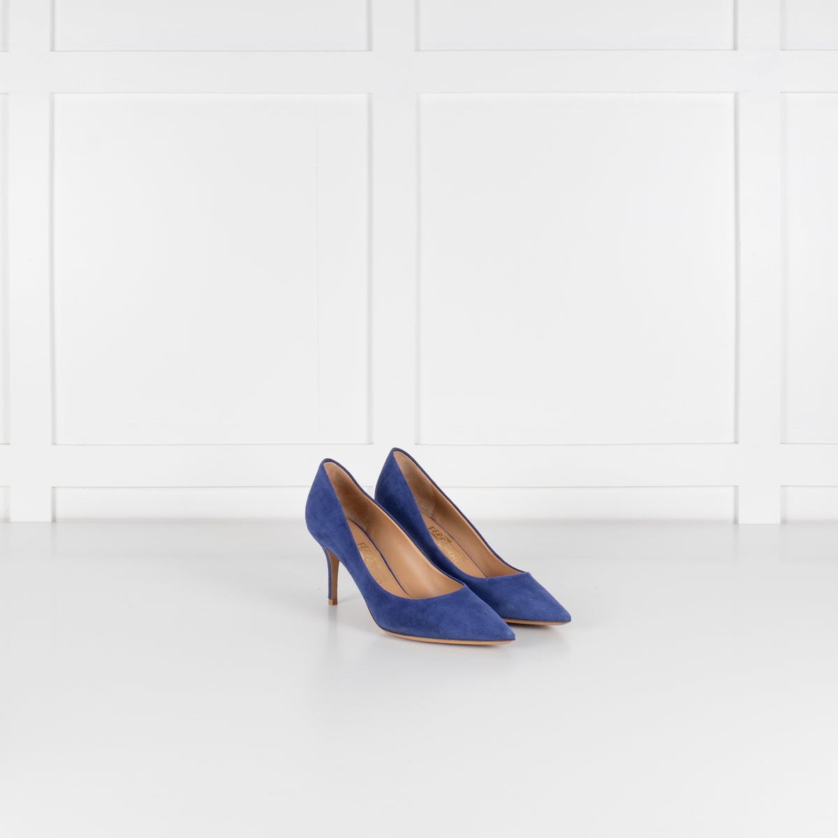Salvatore Ferragamo Blue Suede Pointed Court Shoe