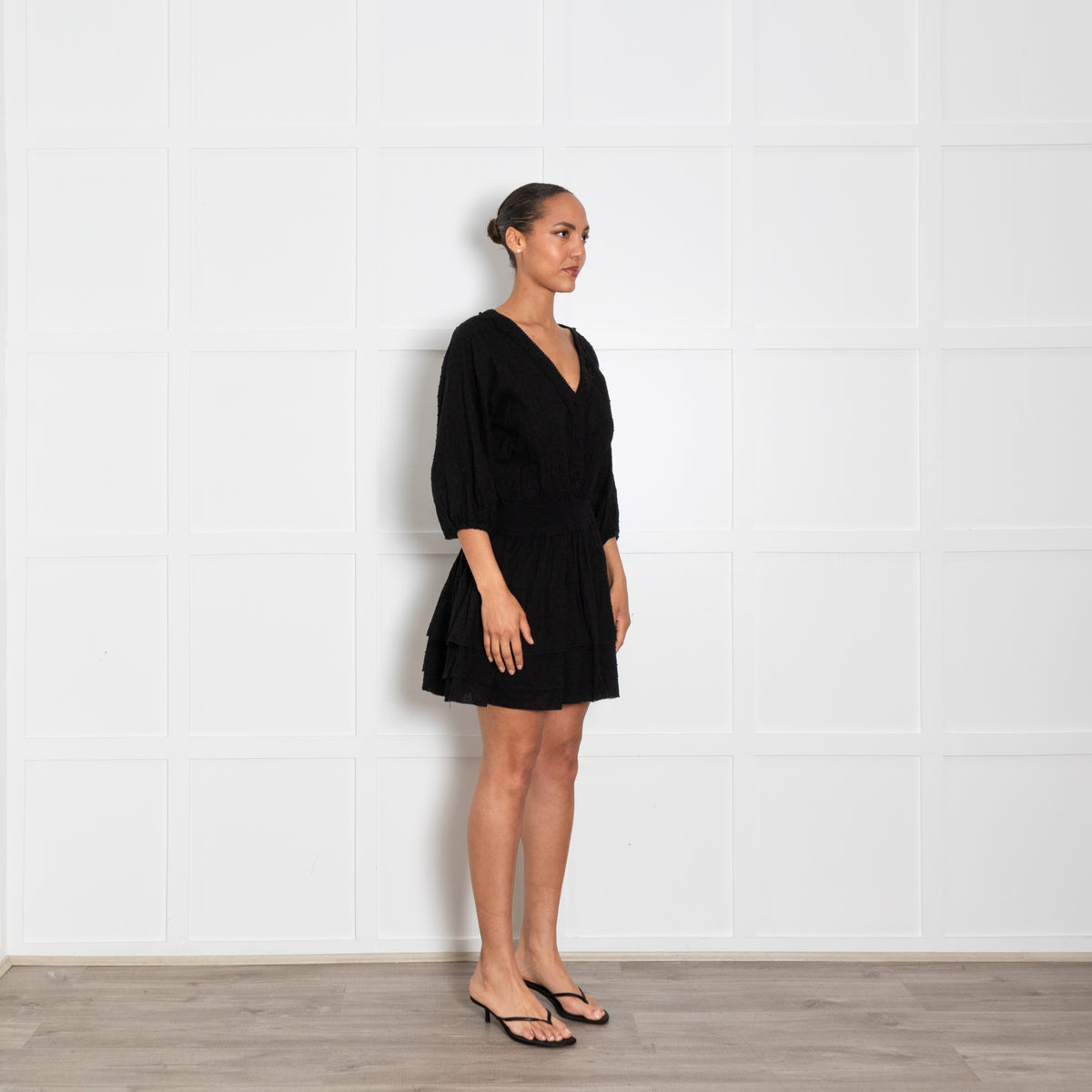 Poupette St Barths Black Cotton Elasticated Waist Mini Dress