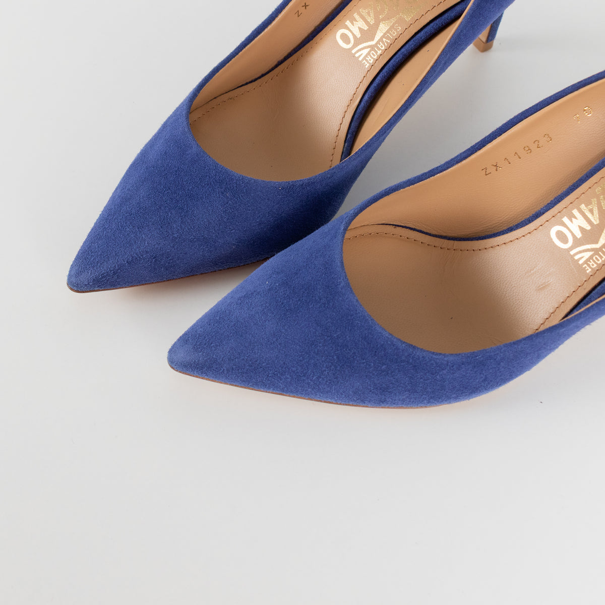Salvatore Ferragamo Blue Suede Pointed Court Shoe