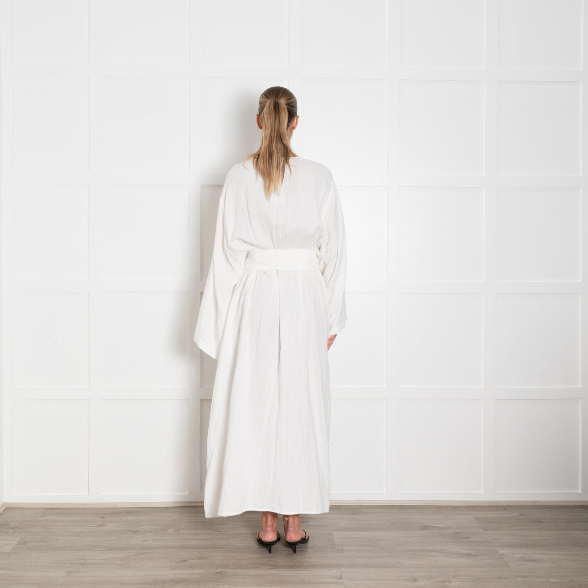 Mara Hoffman White Cotton Long Sleeve Dress With Elasticated Waist