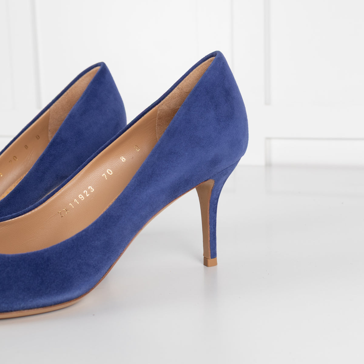 Salvatore Ferragamo Blue Suede Pointed Court Shoe