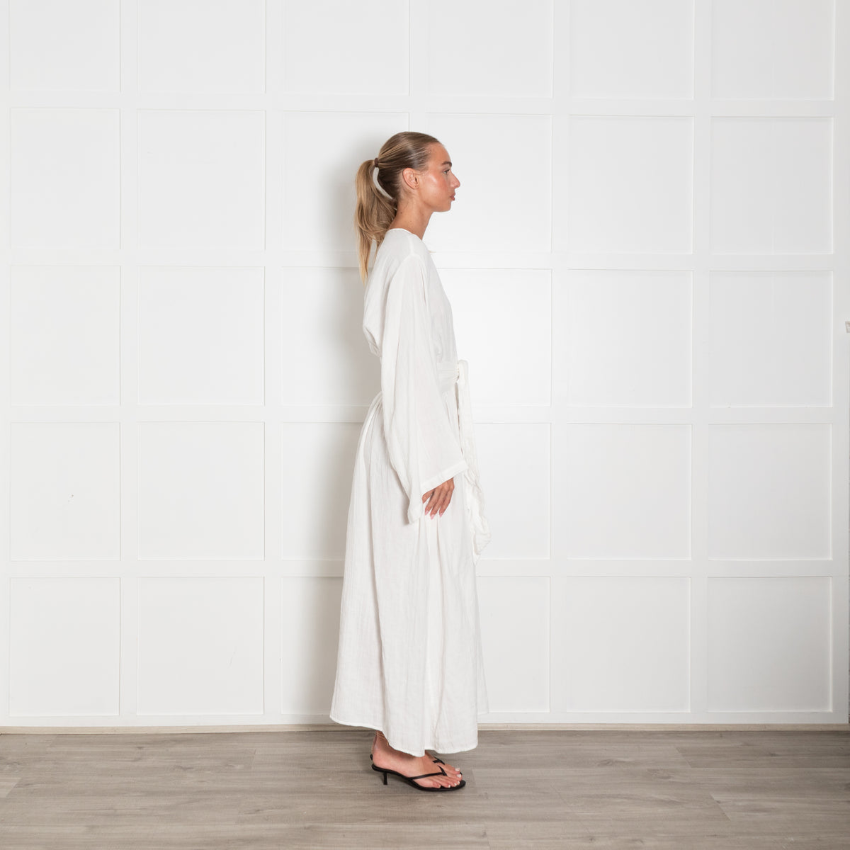 Mara Hoffman White Cotton Long Sleeve Dress With Elasticated Waist
