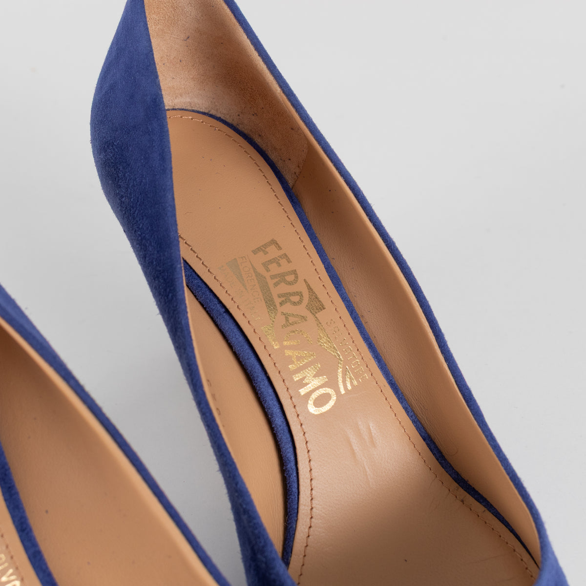 Salvatore Ferragamo Blue Suede Pointed Court Shoe