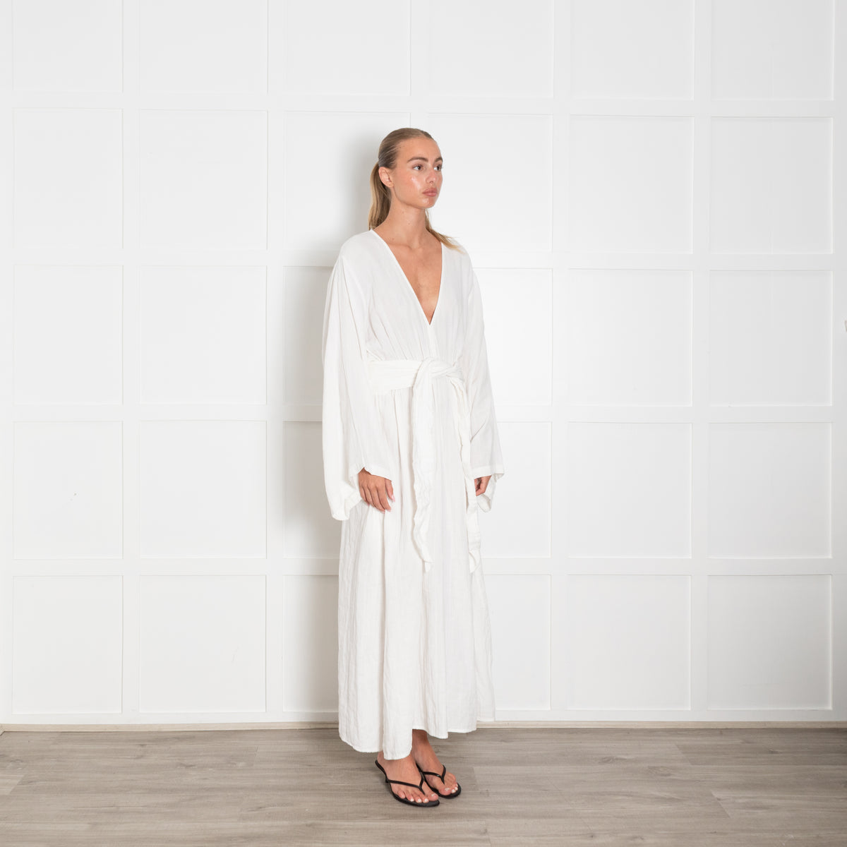 Mara Hoffman White Cotton Long Sleeve Dress With Elasticated Waist