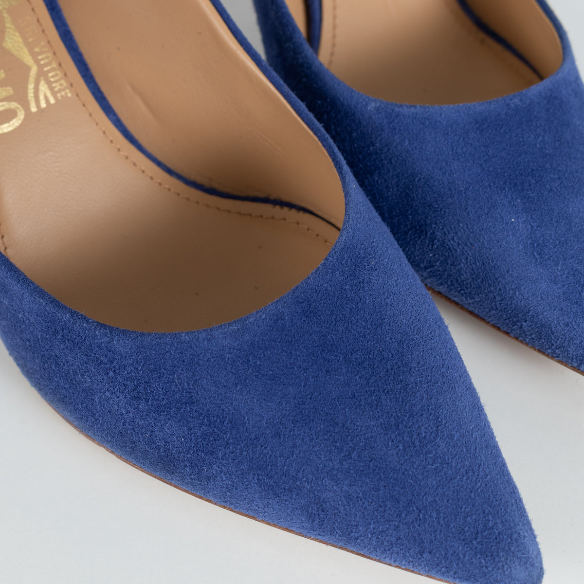 Salvatore Ferragamo Blue Suede Pointed Court Shoe