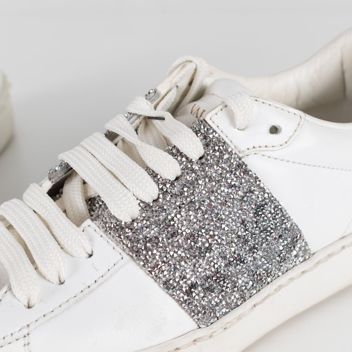 Valentino Garavani White Leather Silver Glitter Trainers