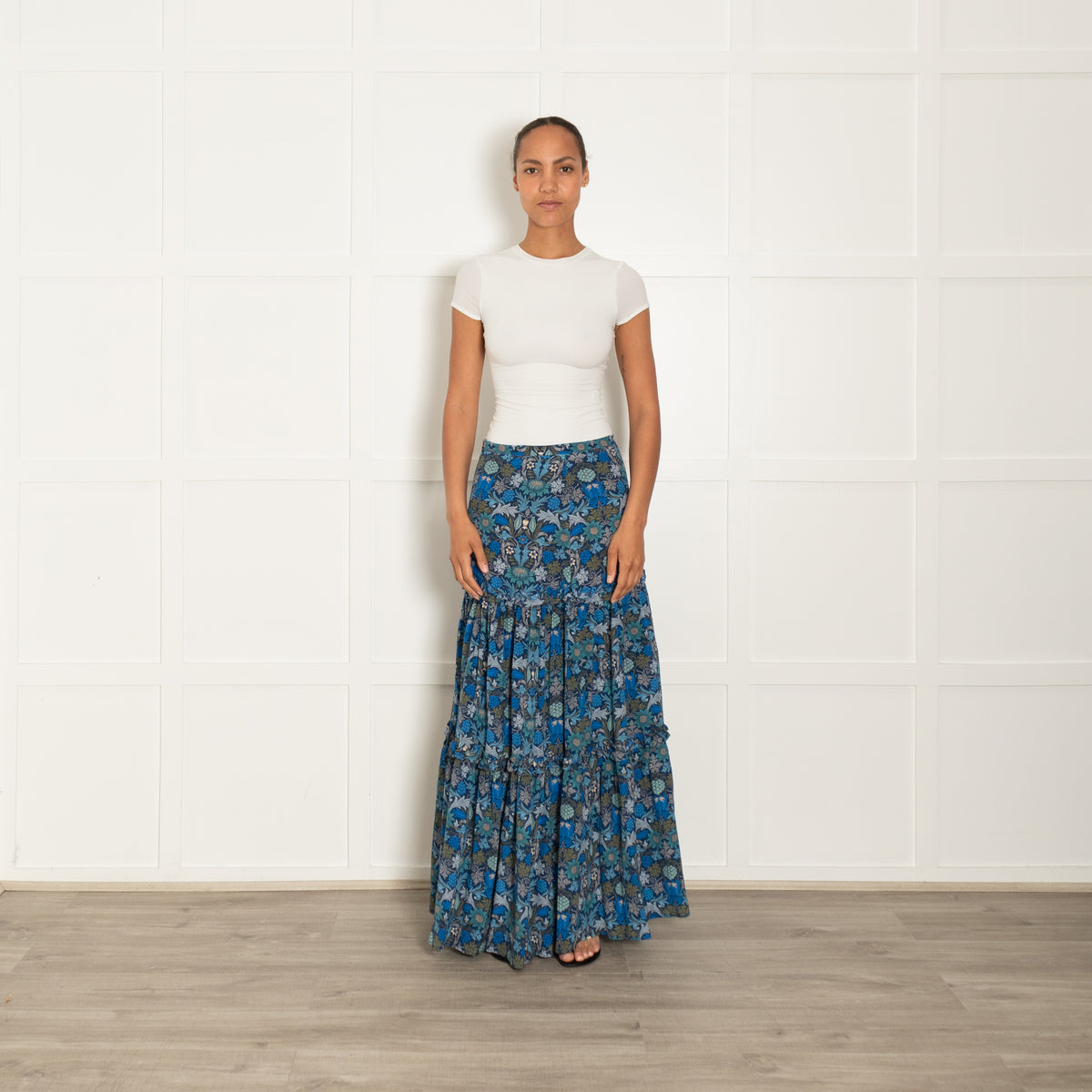 Ridley Blue Green Floral Silk Maxi Skirt