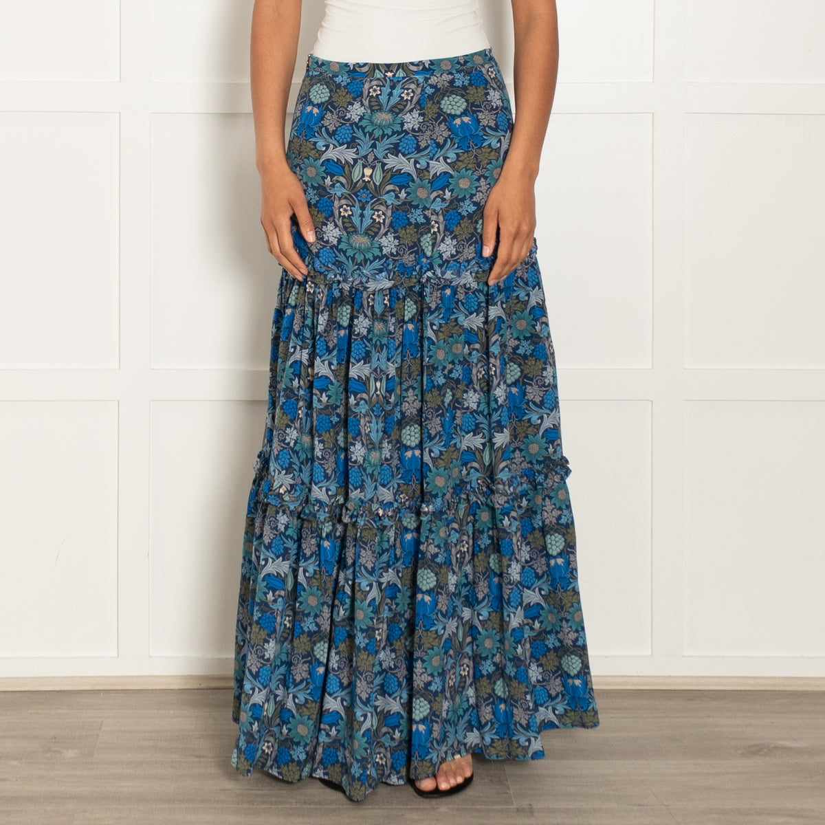 Ridley Blue Green Floral Silk Maxi Skirt