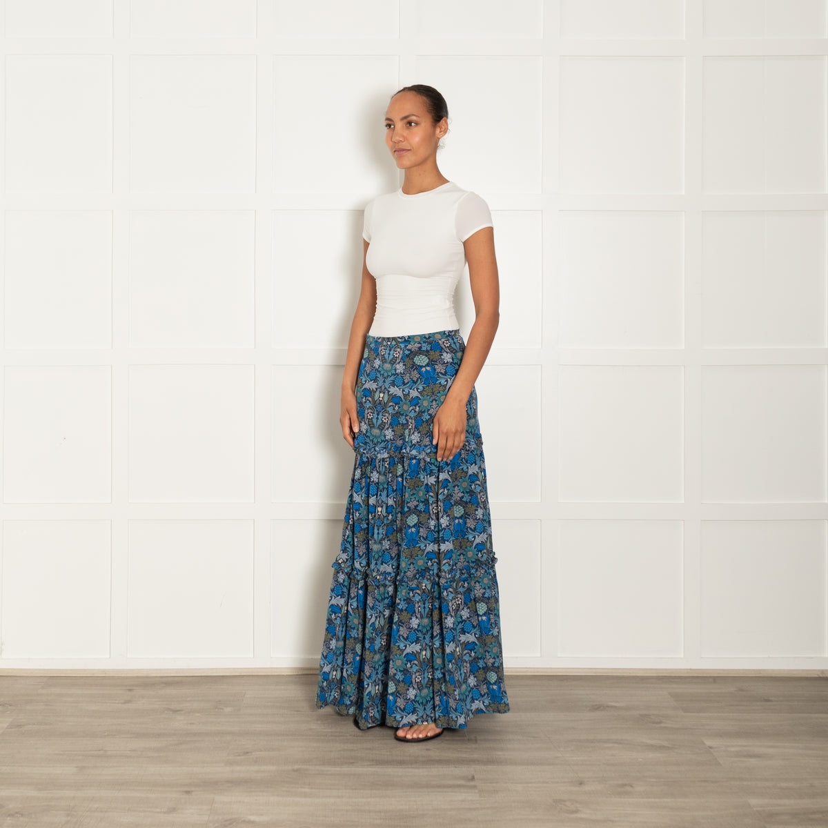 Ridley Blue Green Floral Silk Maxi Skirt