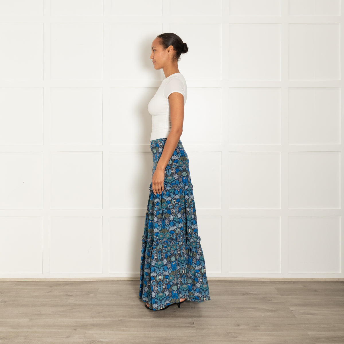 Ridley Blue Green Floral Silk Maxi Skirt