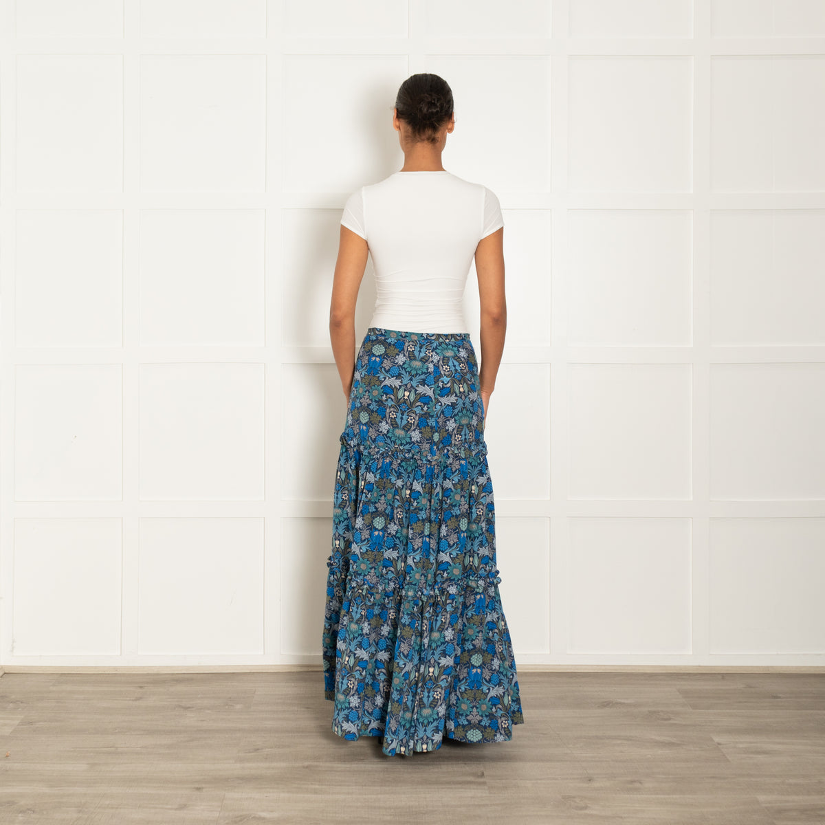 Ridley Blue Green Floral Silk Maxi Skirt