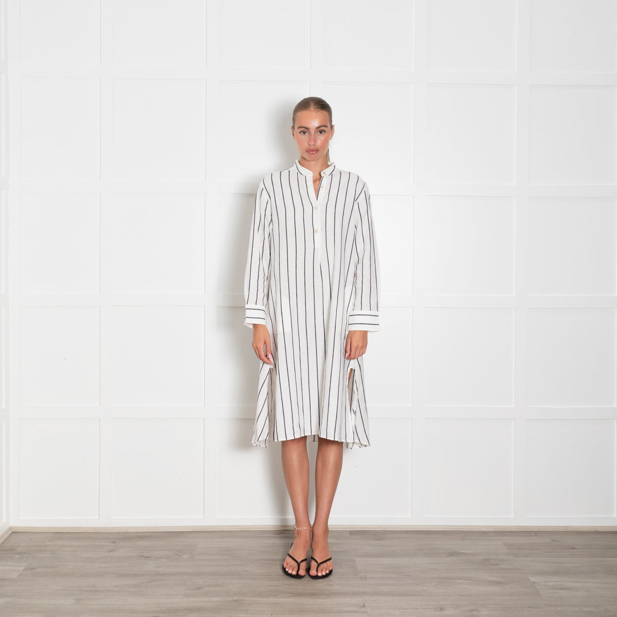 Palmer Harding White Grey Wide Stripe Shirt Dress