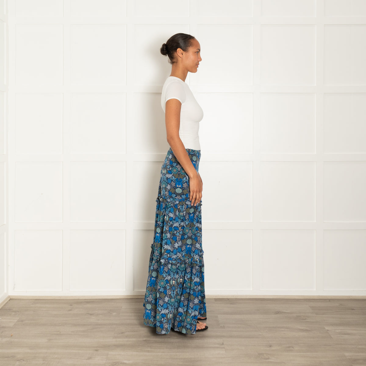 Ridley Blue Green Floral Silk Maxi Skirt