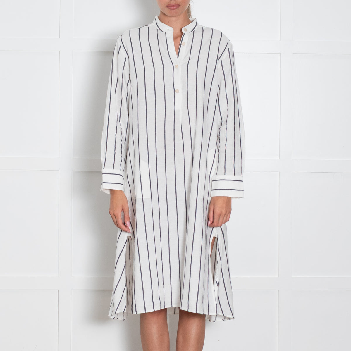 Palmer Harding White Grey Wide Stripe Shirt Dress