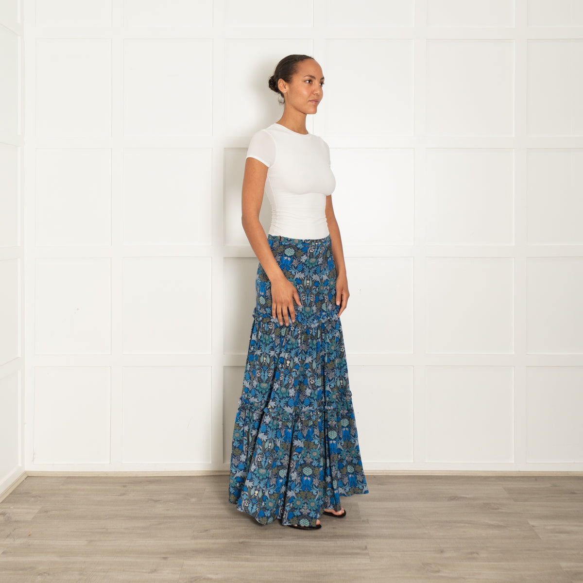 Ridley Blue Green Floral Silk Maxi Skirt