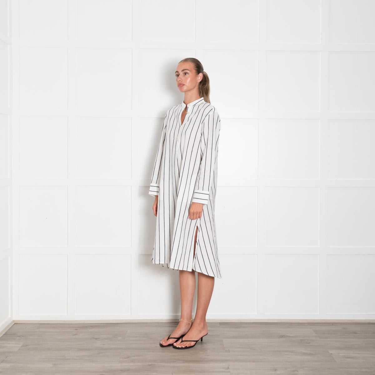 Palmer Harding White Grey Wide Stripe Shirt Dress
