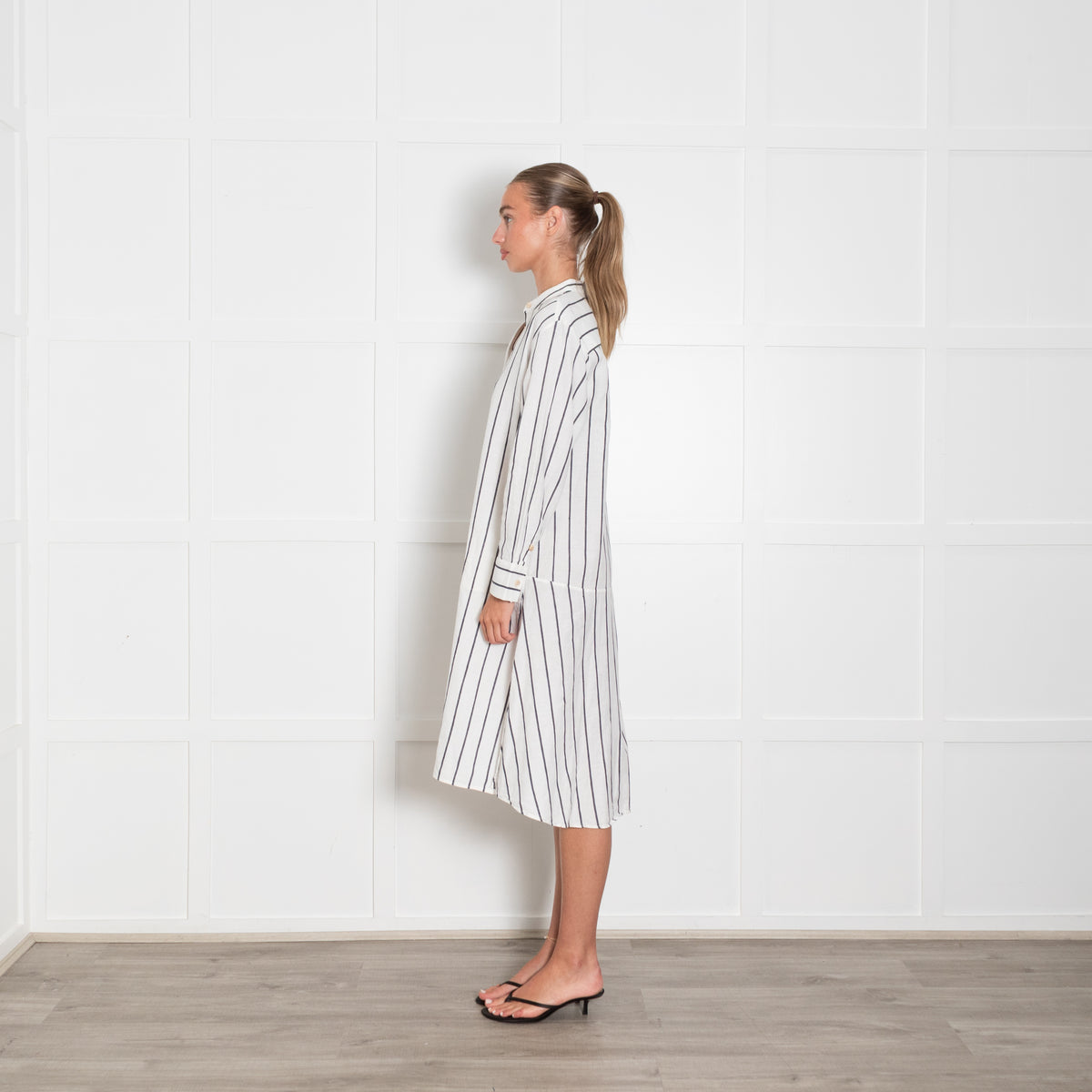 Palmer Harding White Grey Wide Stripe Shirt Dress