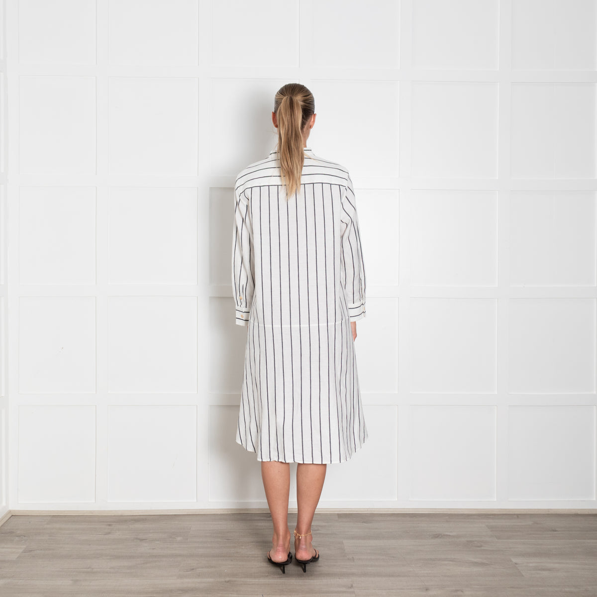 Palmer Harding White Grey Wide Stripe Shirt Dress