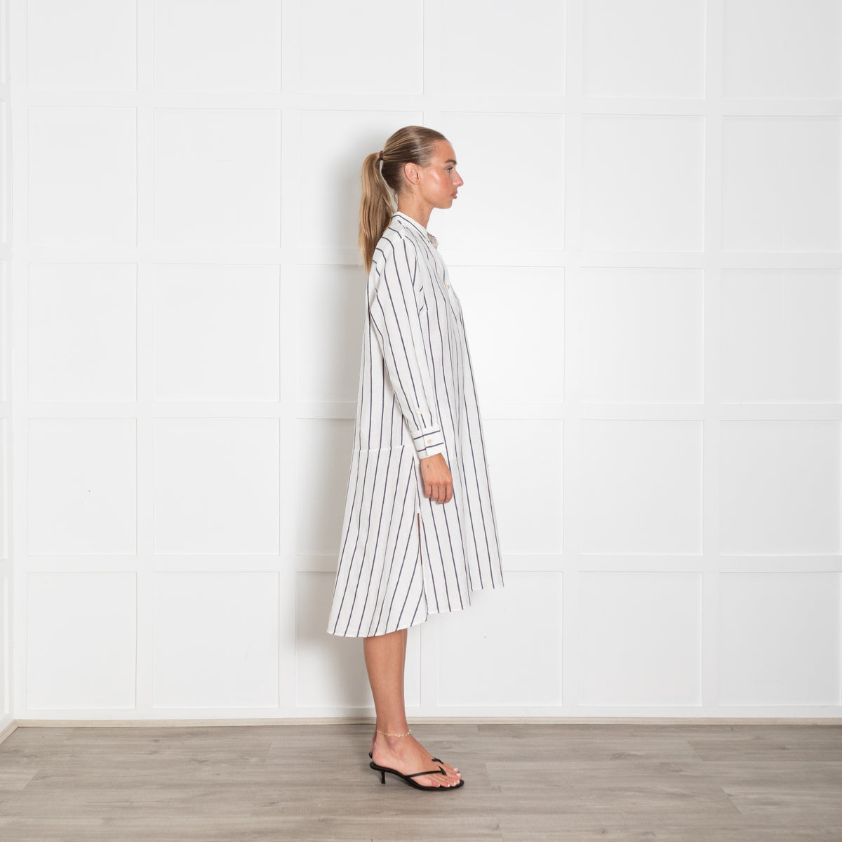Palmer Harding White Grey Wide Stripe Shirt Dress