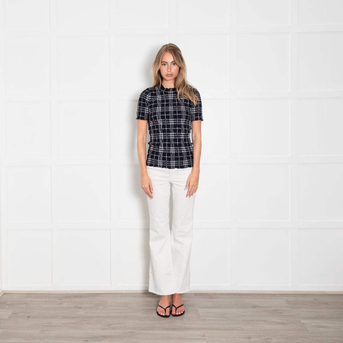 Burberry Black And White Short Sleeve Crinkle Top