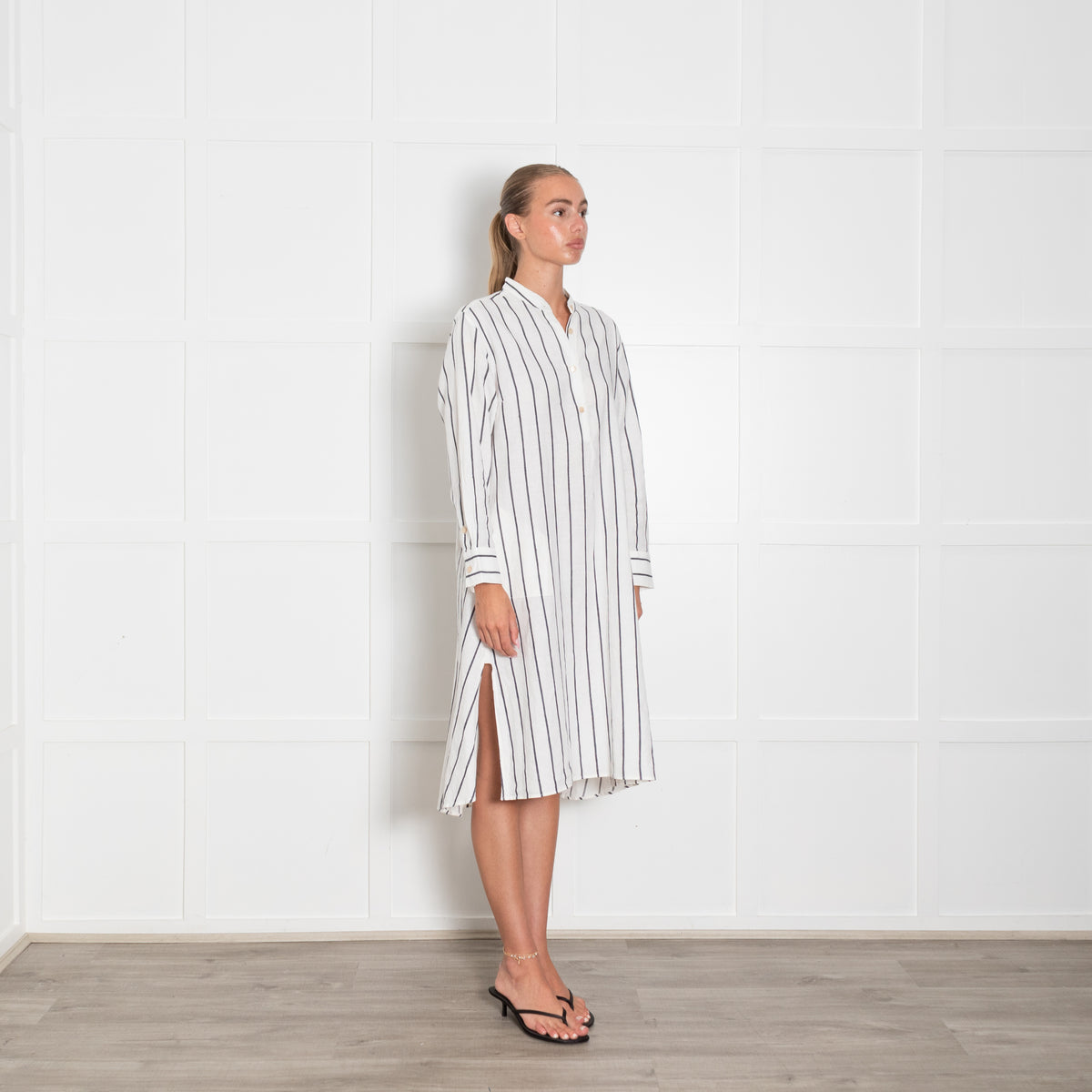 Palmer Harding White Grey Wide Stripe Shirt Dress