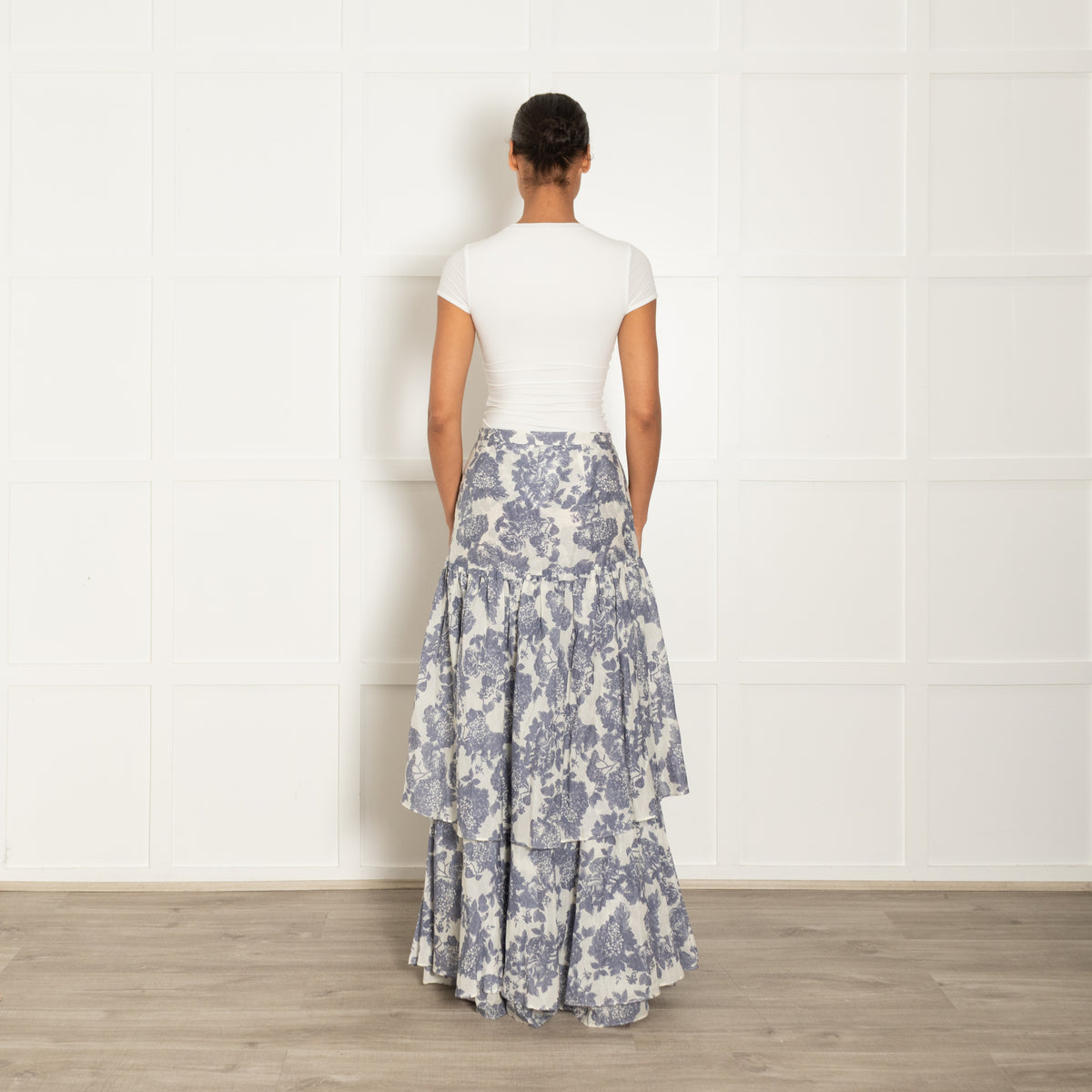LoveShackFancy Cream Blue Fine Cotton Maxi Skirt