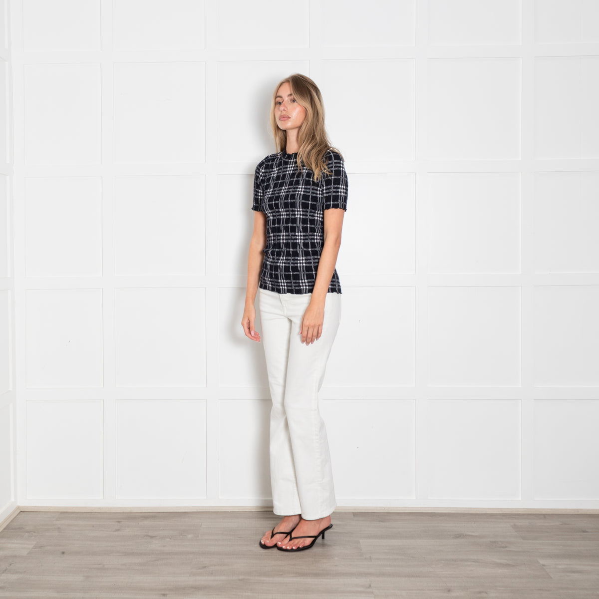 Burberry Black And White Short Sleeve Crinkle Top