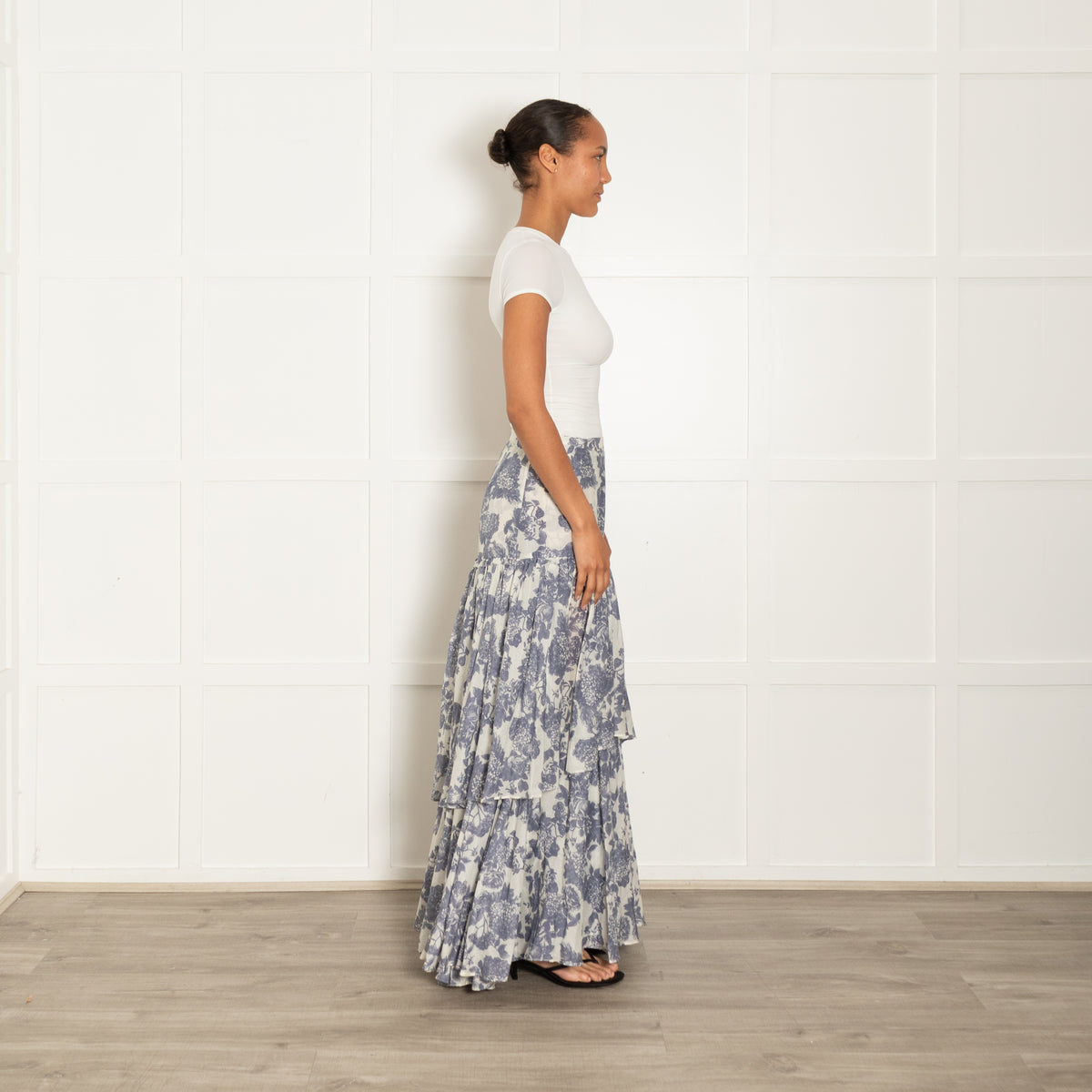 LoveShackFancy Cream Blue Fine Cotton Maxi Skirt