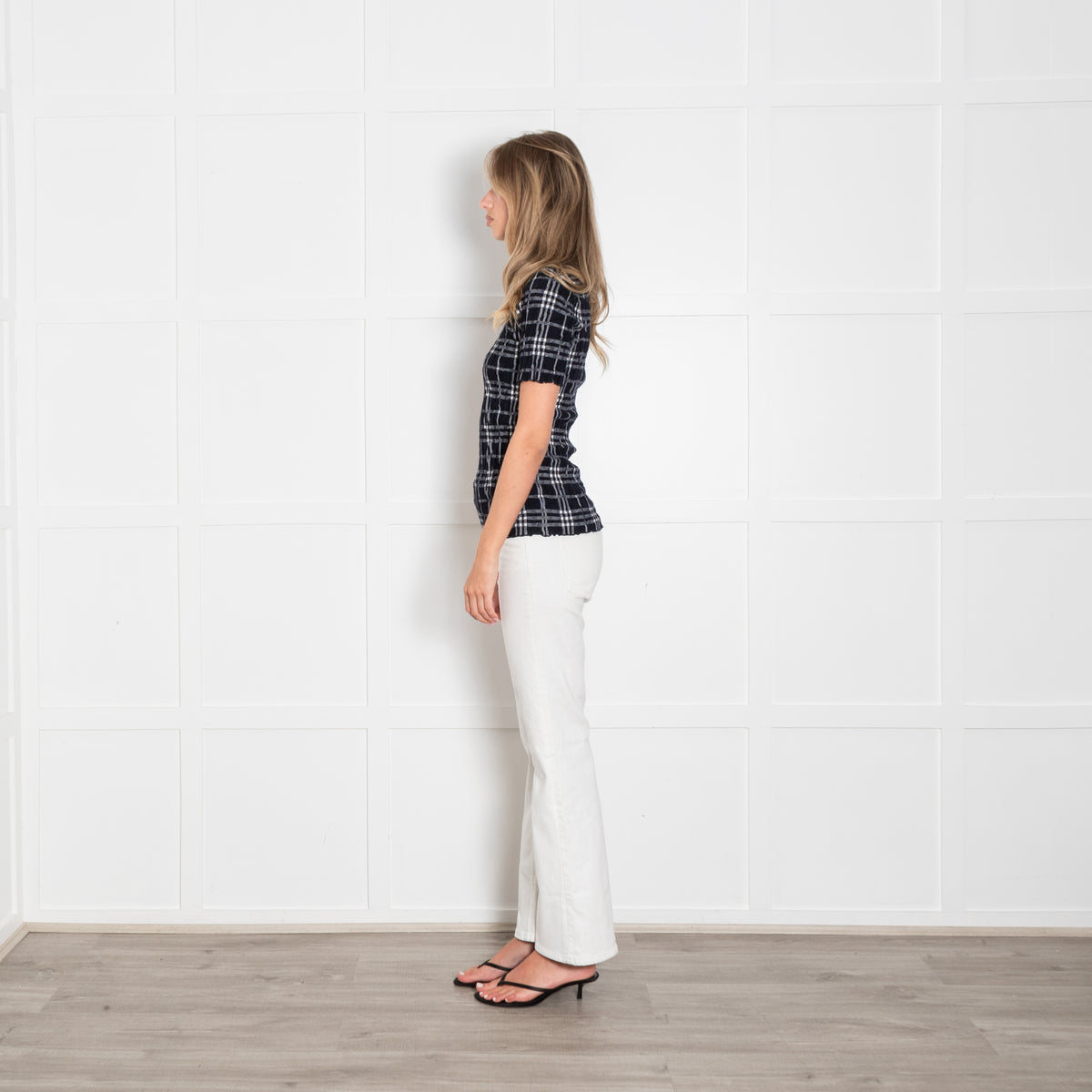Burberry Black And White Short Sleeve Crinkle Top