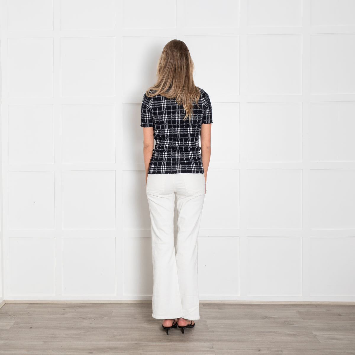 Burberry Black And White Short Sleeve Crinkle Top
